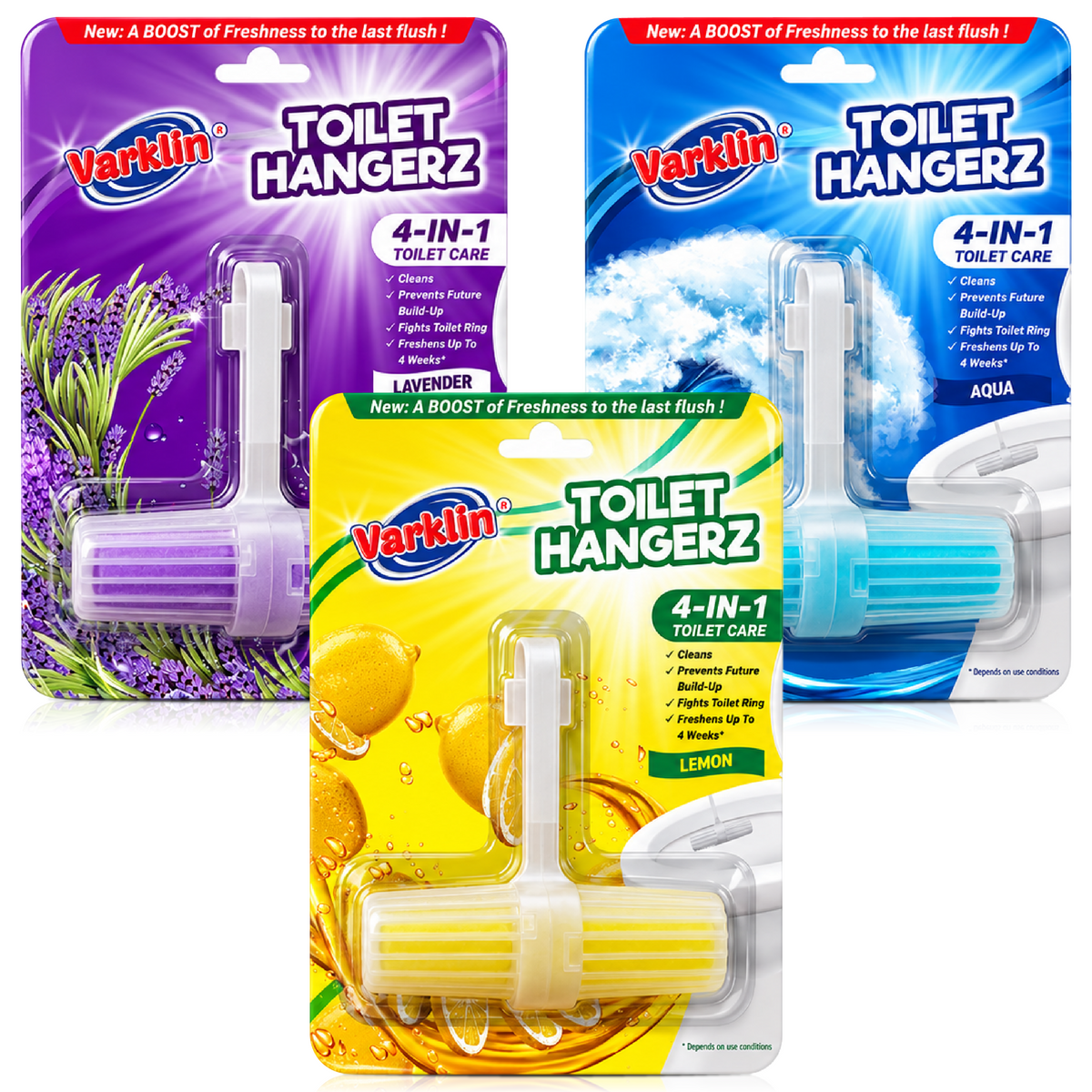 Varklin Toilet Rim Hangerz mixed pack of three: Lavender, Aqua and Lemon