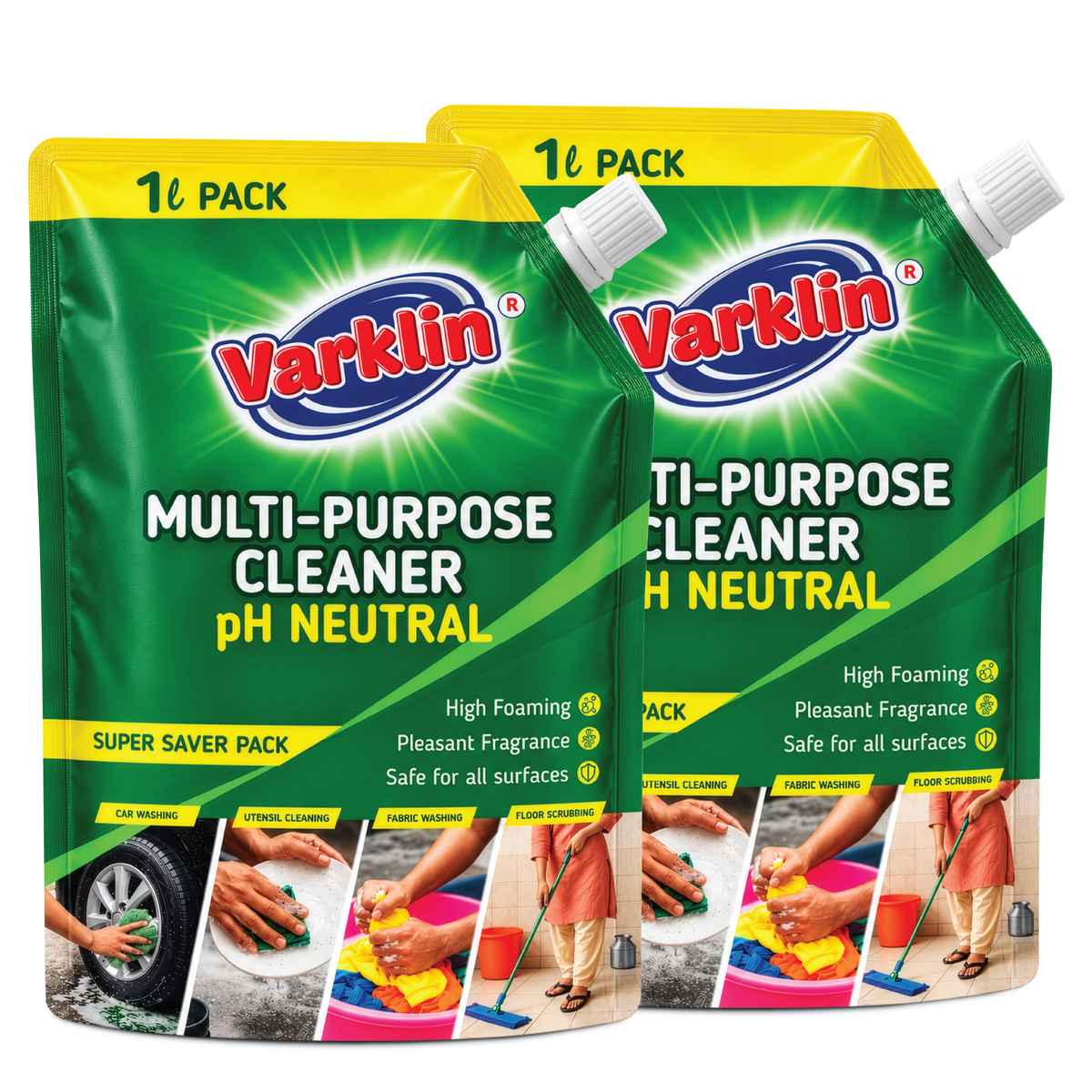 Varklin Multi-Purpose Cleaner pH-neutral liquid, two 1 litre pouches, 2 litres total