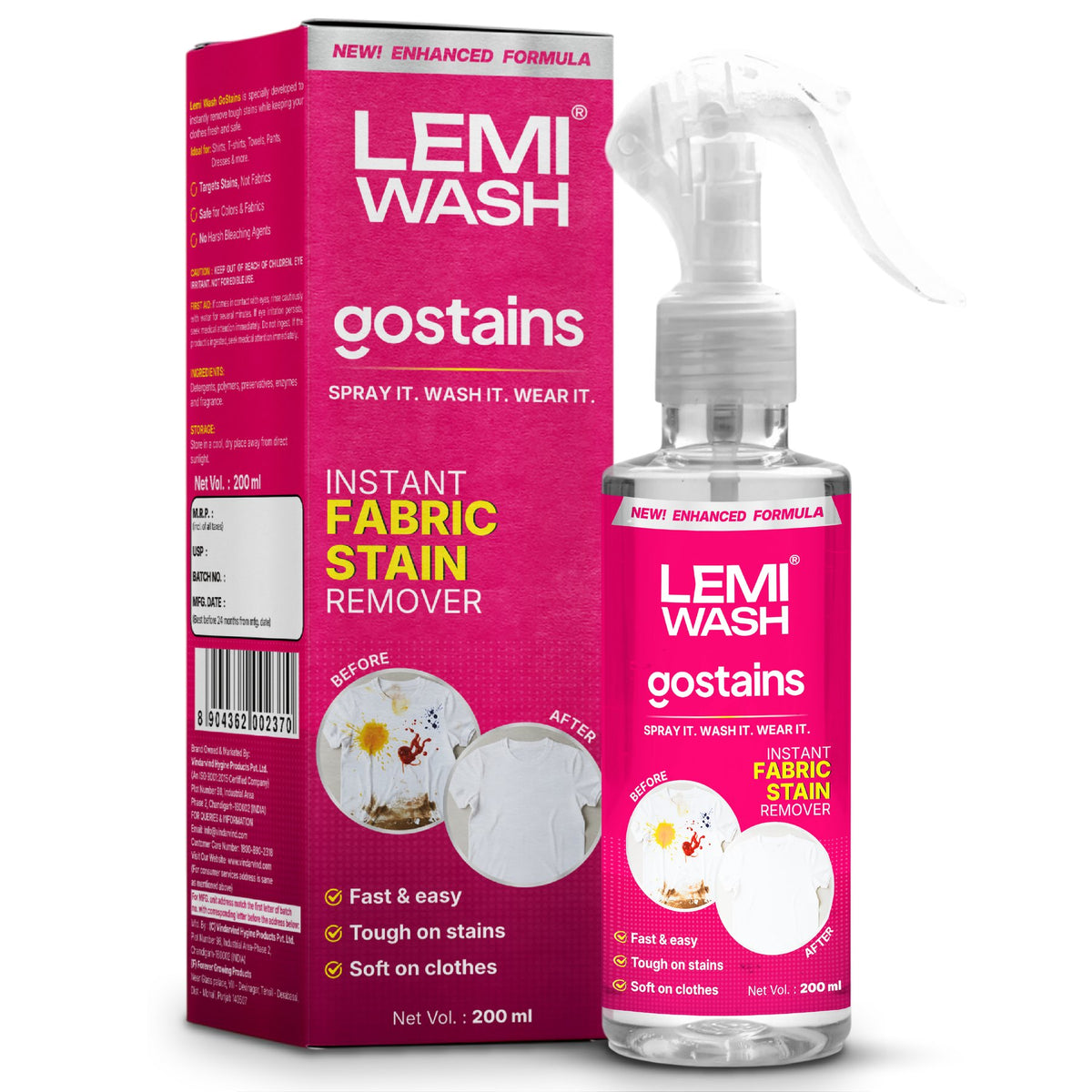 LEMI WASH Gostains Instant Fabric Stain Remover Spray, 200 ml image 1