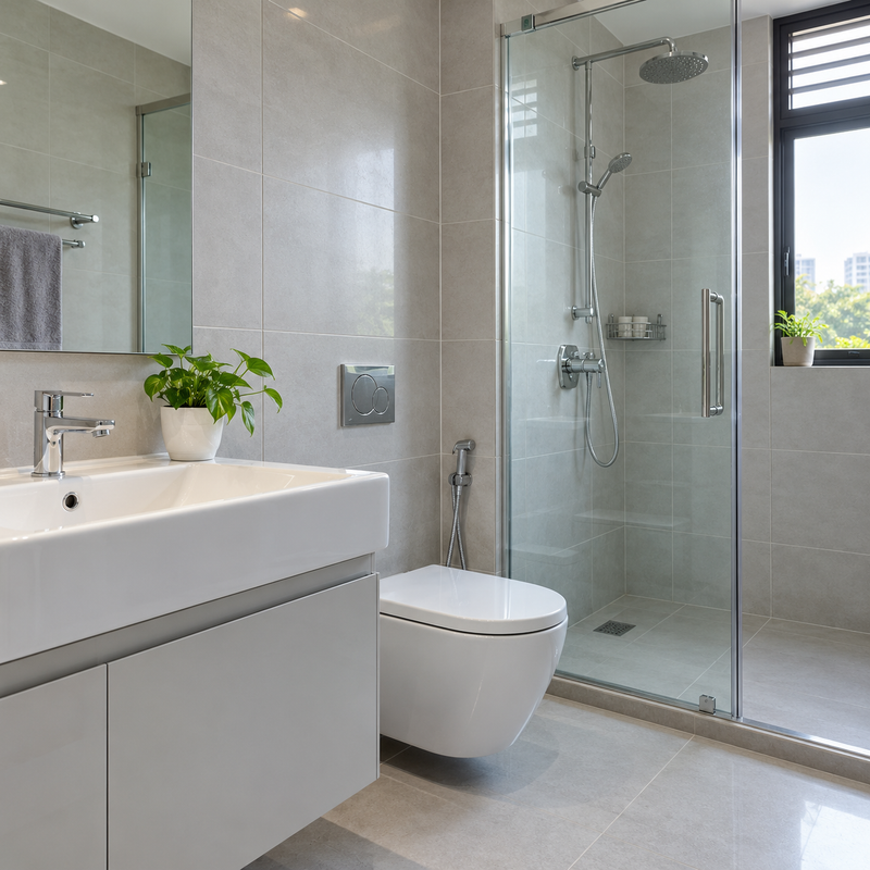 Clean across the bathroom